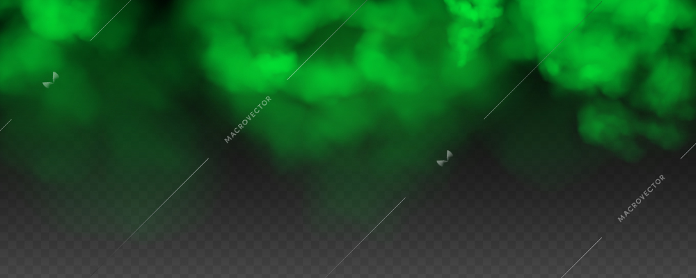 Clouds of green toxic smoke on black transparent background realistic vector illustration