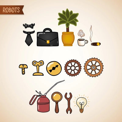 Steampunk technology icons set of bolt nut gear cog and wrench vector illustration