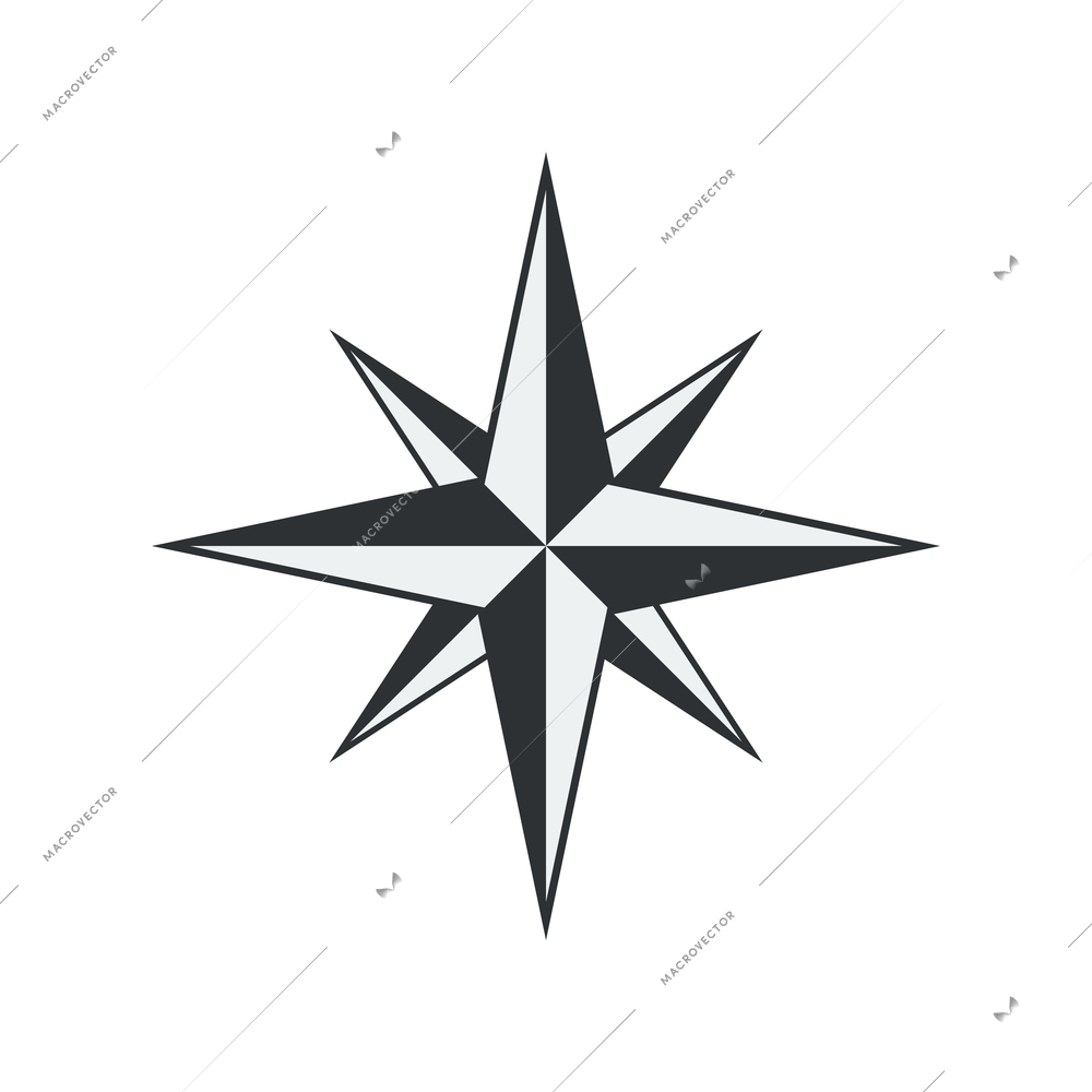 Flat wind rose symbol icon on white background vector illustration