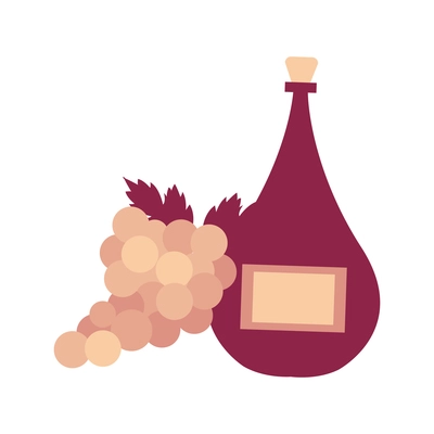 Flat icon with wine bottle and bunch of grapes vector illustration