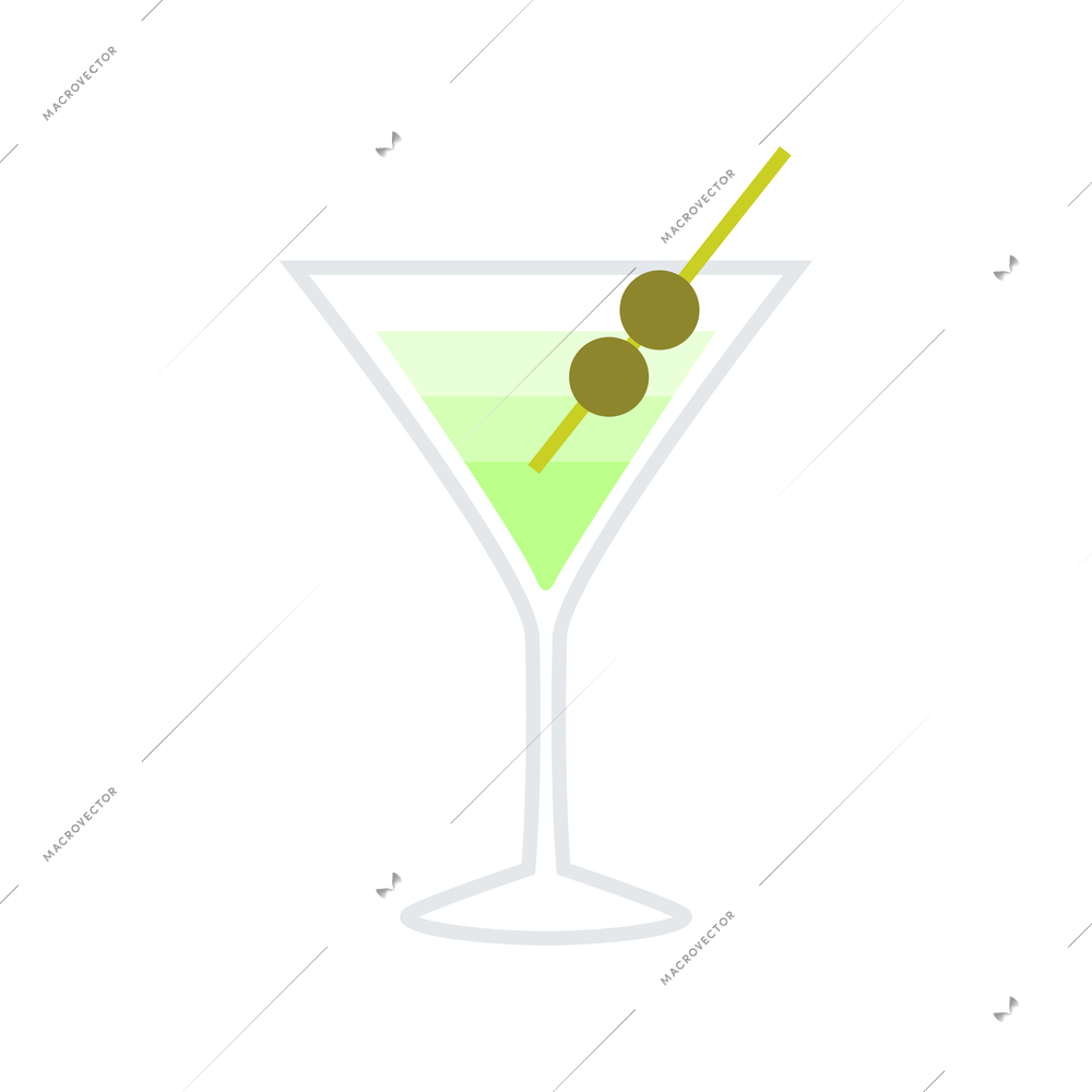 Martini cocktail with olives in glass flat icon vector illustration