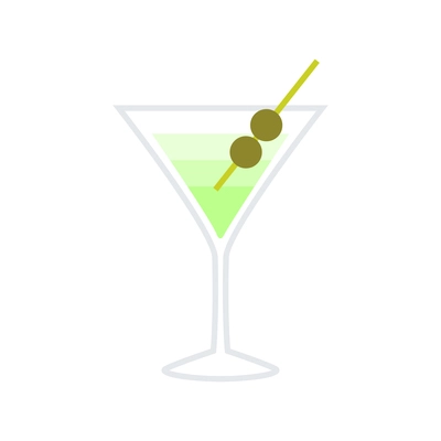 Martini cocktail with olives in glass flat icon vector illustration