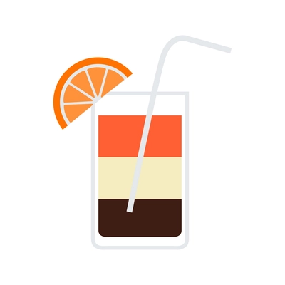 Flat alcoholic cocktail icon with straw and orange slice vector illustration