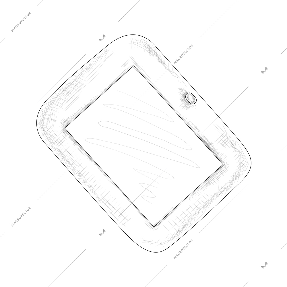 Hand drawn sketch tablet in black and white color vector illustration