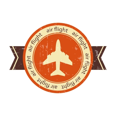 Flat vintage round air flight badge with plane vector illustration