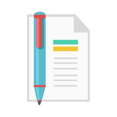 Document note flat icon with color sheet of paper and pen vector illustration