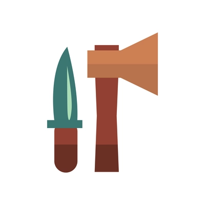 Camping flat icon with isolated knife and axe vector illustration