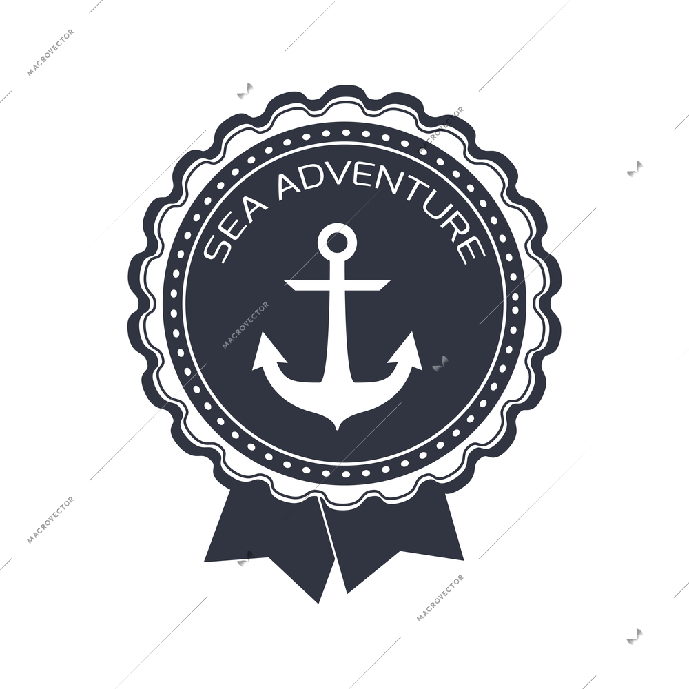 Sea adventure decorative badge with anchor flat vector illustration