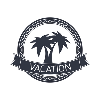 Vacation travel flat badge with palm trees silhouette vector illustration