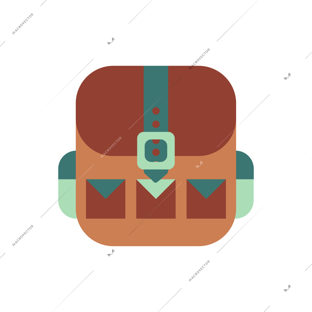 Flat color icon with camping backpack vector illustration