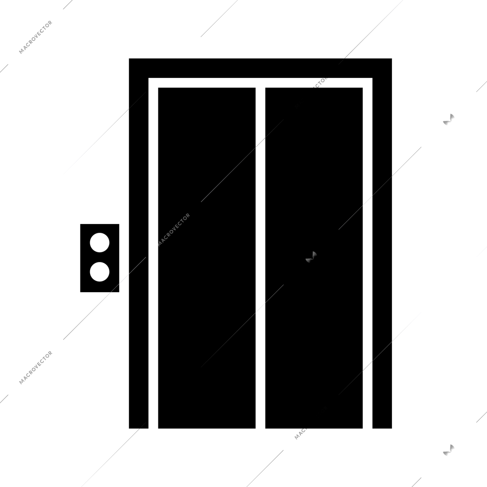 Closed lift doors and call button flat black icon vector illustration