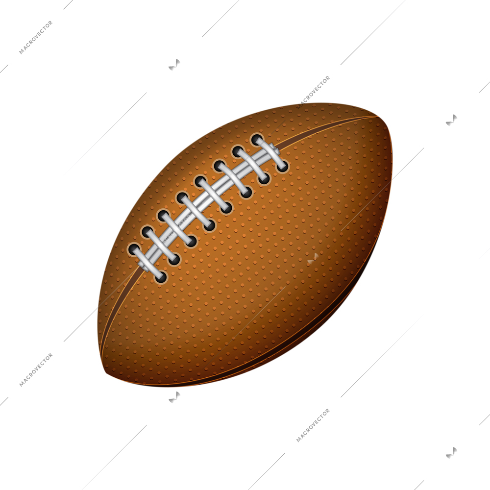 Brown rugby ball on white background realistic vector illustration