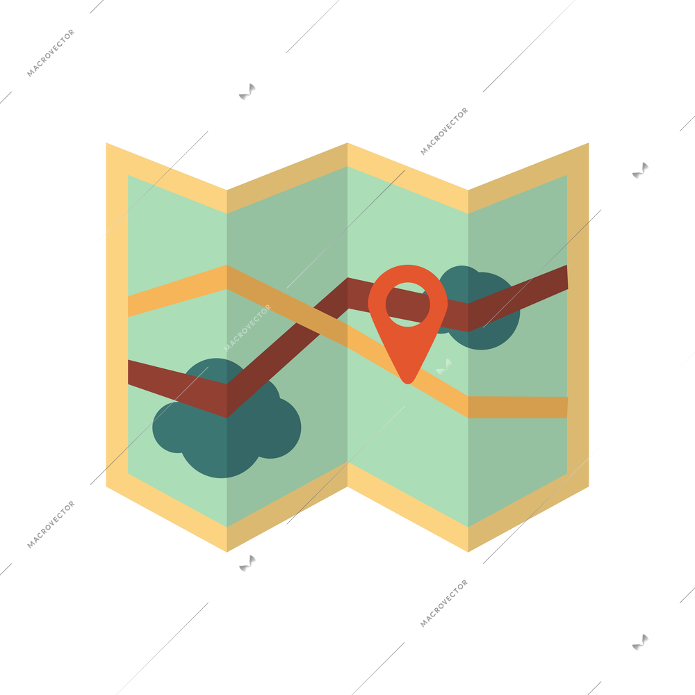 Paper map with location sign and route flat icon vector illustration