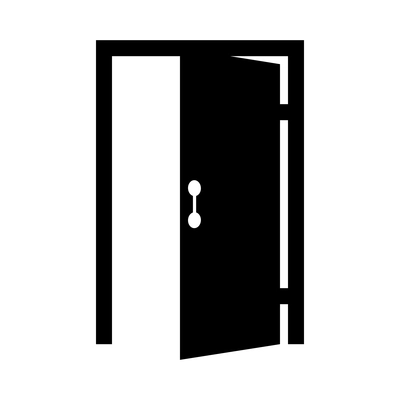 Flat open black door icon on white background vector illustration