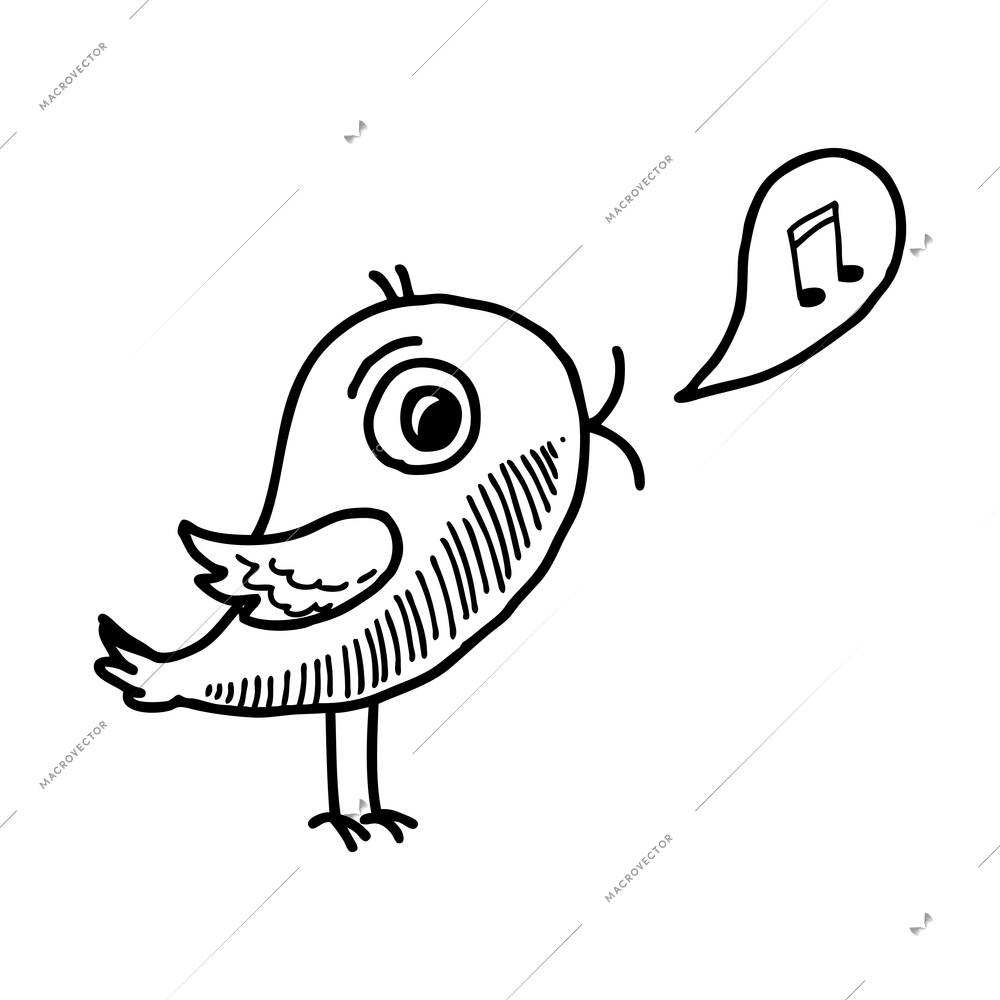 Doodle cute singing bird icon on white background vector illustration