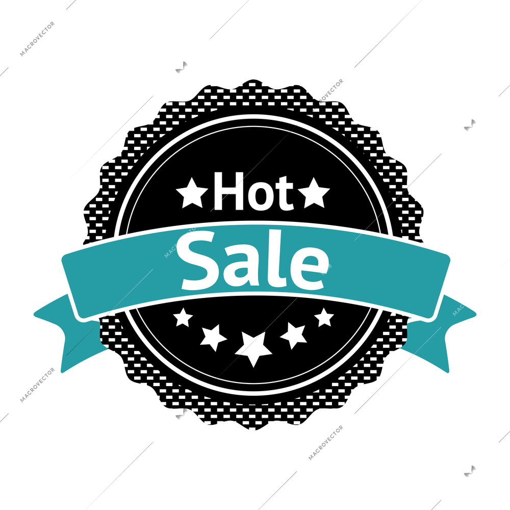 Hot sale black round label with ribbon flat vector illustration