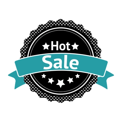 Hot sale black round label with ribbon flat vector illustration