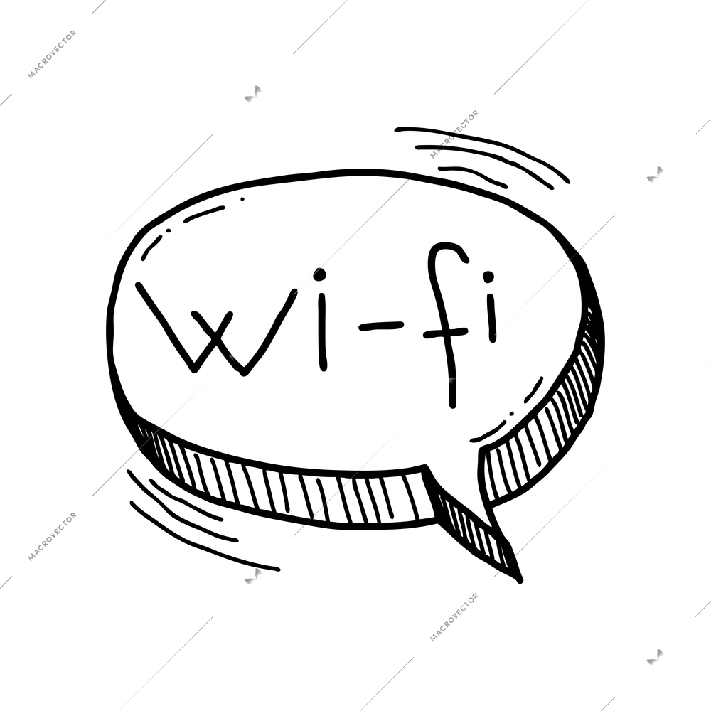 Free wifi icon in speech bubble doodle vector illustration