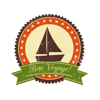 Vintage color badge with yacht image flat vector illustration