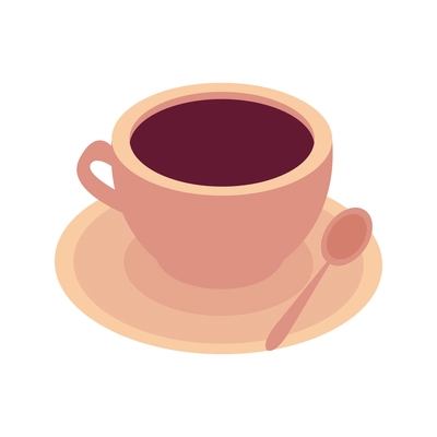 Cup of coffee on saucer with spoon flat icon vector illustration