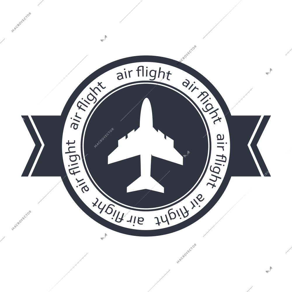 Travel air flight badge in flat style with airplane vector illustration