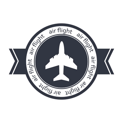 Travel air flight badge in flat style with airplane vector illustration