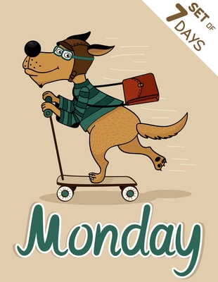 Monday dog weekdays hipster vector illustration calendar set