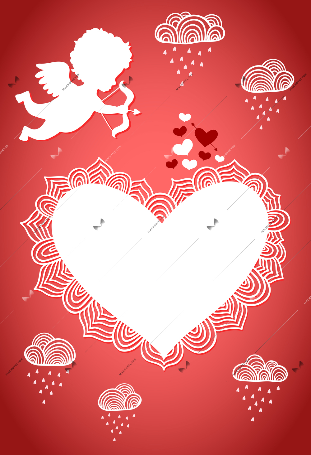 Cupid with heart and arrow valentine poster or postcard vector illustration