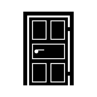 Modern single closed door in black color flat icon vector illustration