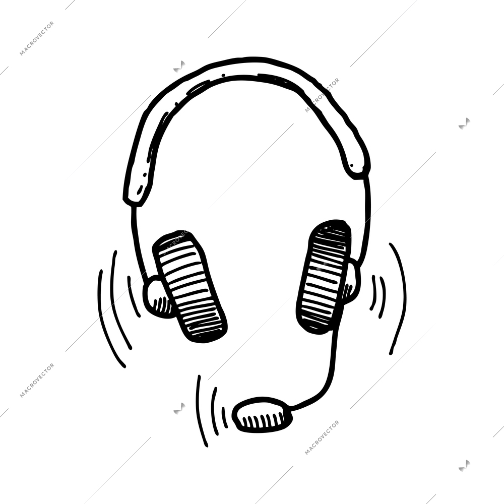 Doodle black and white headset icon vector illustration