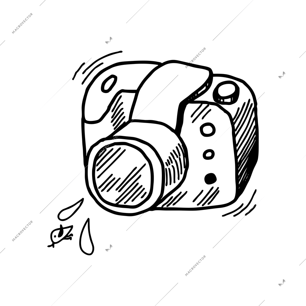 Retro doodle camera icon with say cheese symbol vector illustration