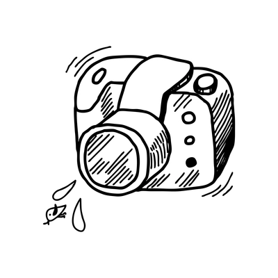 Retro doodle camera icon with say cheese symbol vector illustration