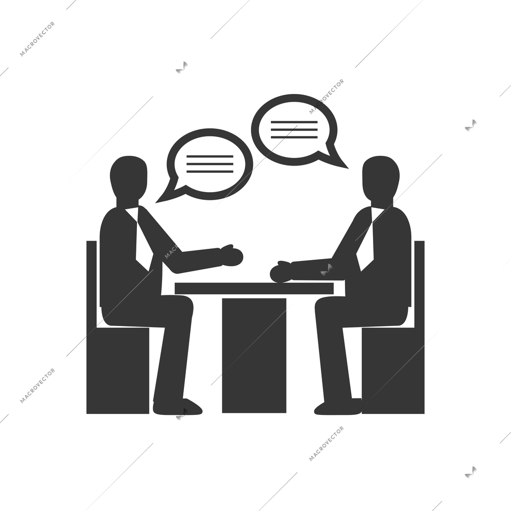 Business people talking at meeting flat silhouette icon vector illustration