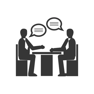 Business people talking at meeting flat silhouette icon vector illustration