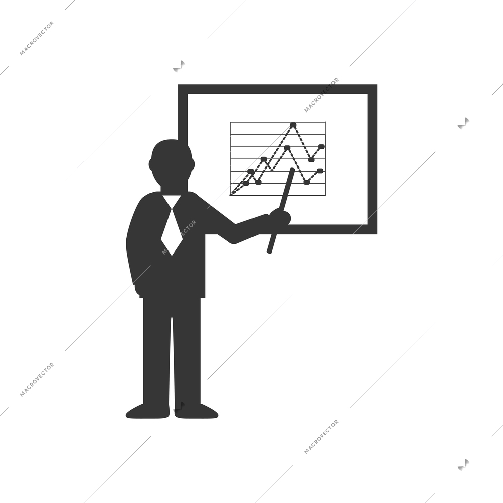 Flat business conference icon with businessman presenting financial chart vector illustration