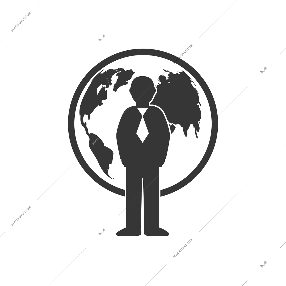 Flat global business icon with character of businessman and globe image vector illustration