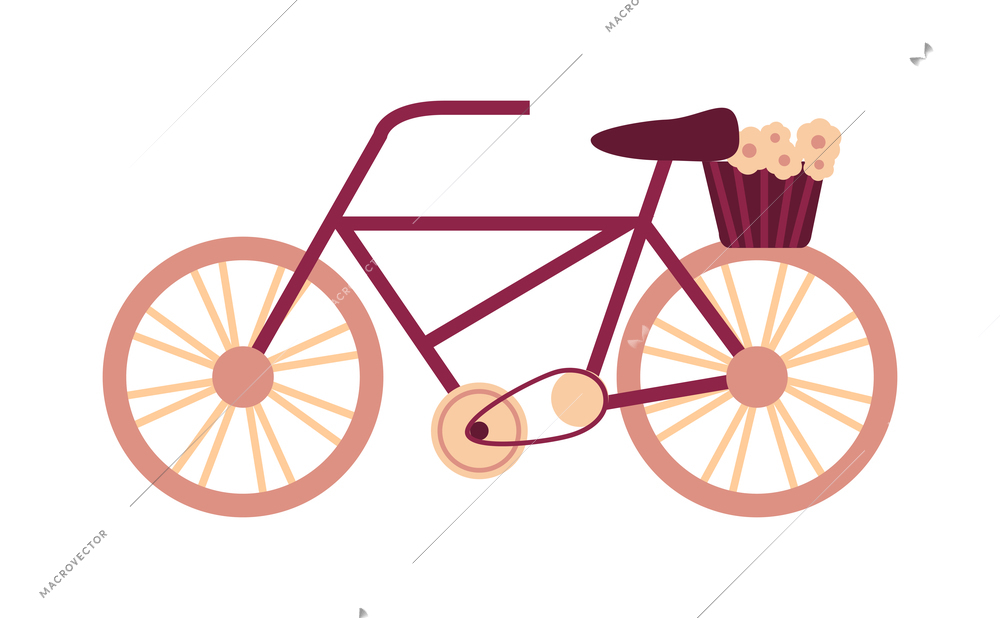Cute vintage bike with basket of flowers flat vector illustration