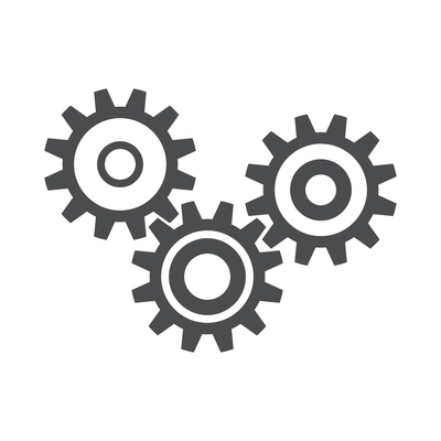 Three simple connected gears flat icon vector illustration