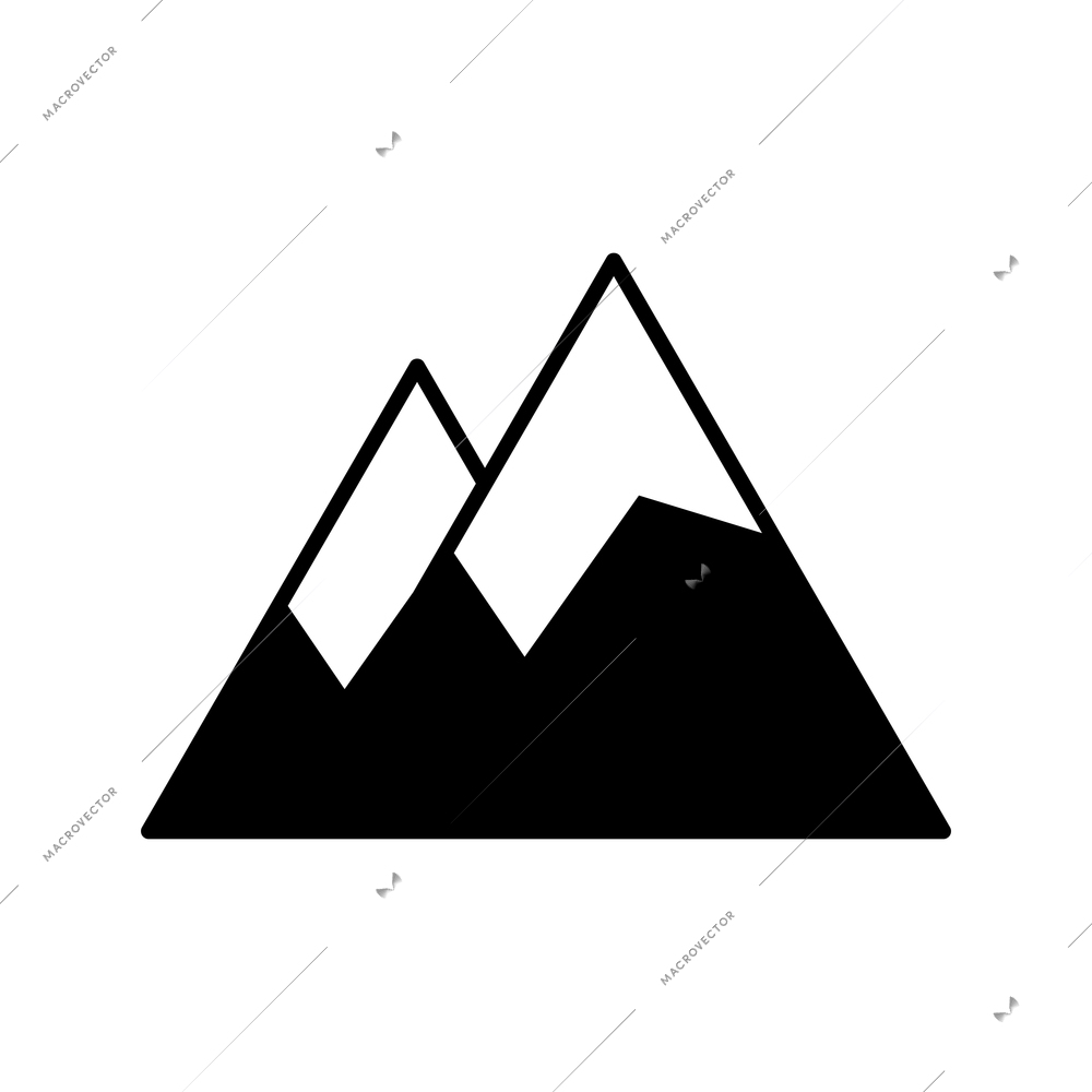 Two mountains with ice caps flat black icon vector illustration