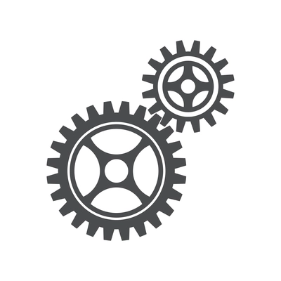 Two connected cogwheels of different size flat icon vector illustration