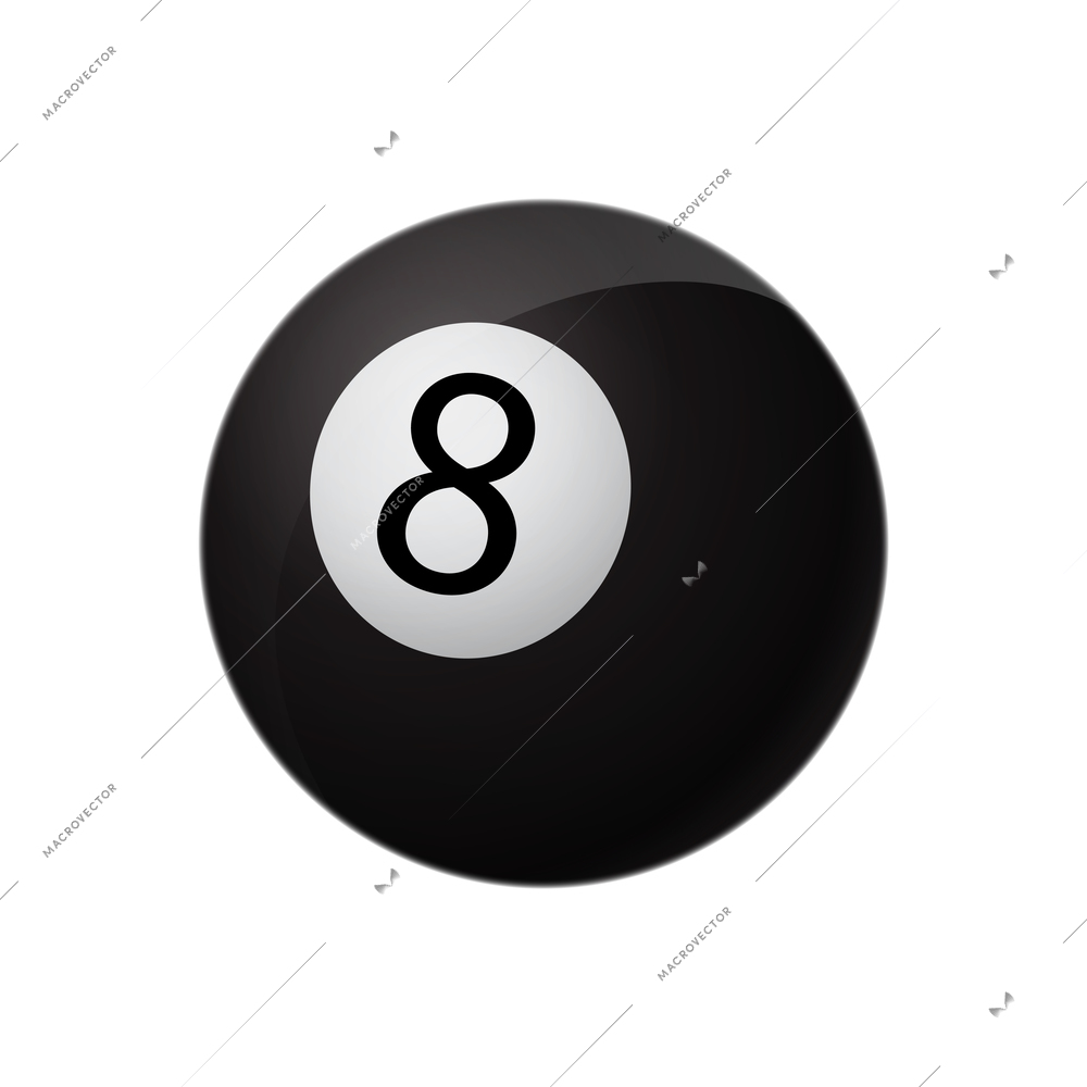 Black billiard ball with number eight realistic icon vector illustration