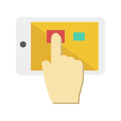 Smartphone click touch screen icon with human hand and apps flat vector illustration
