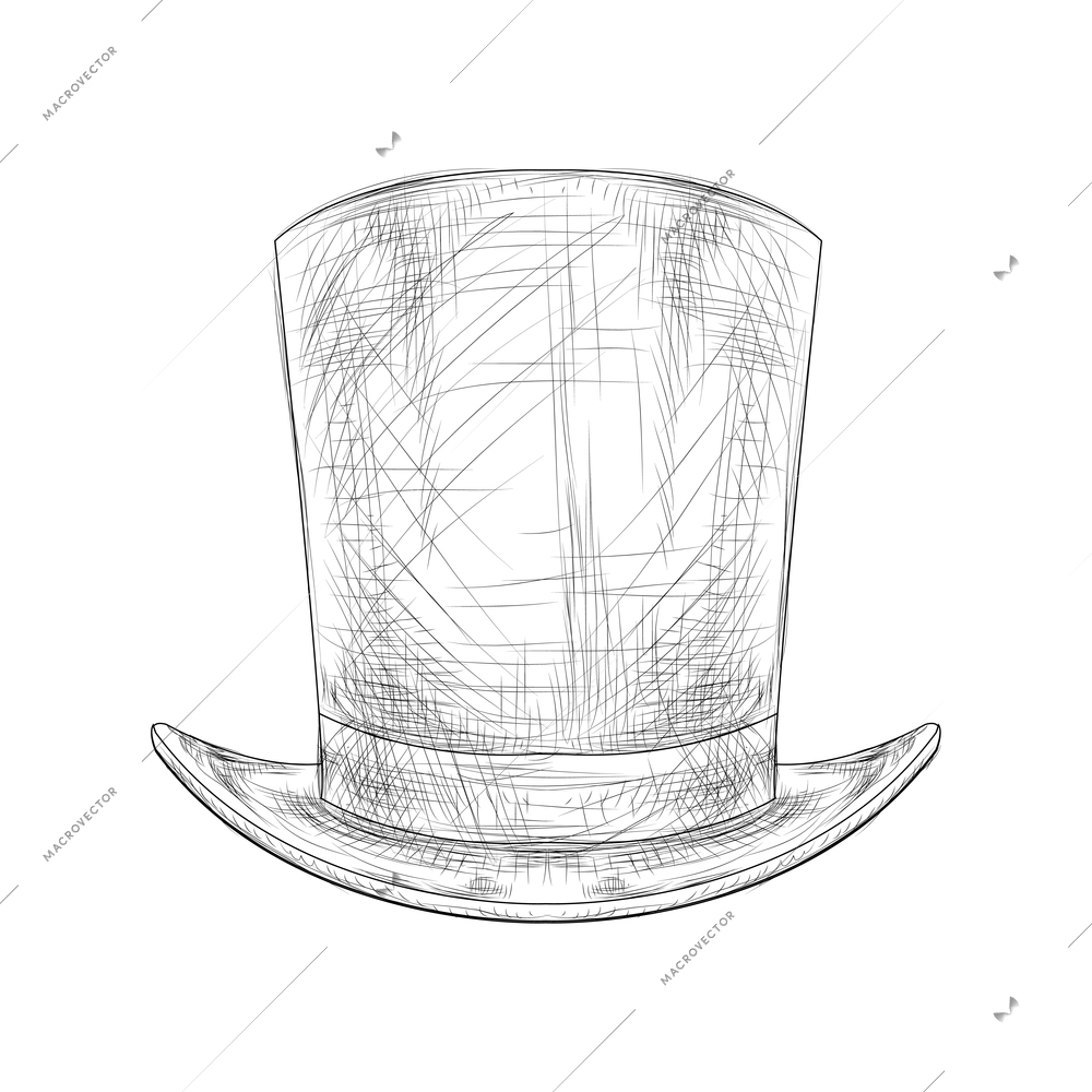 Black and white color hand drawn top hat vector illustration