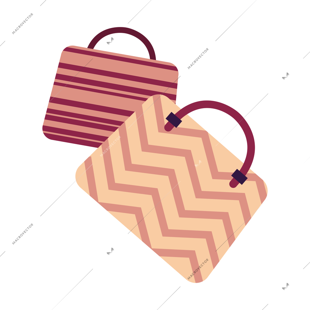 Flat icon with two fashionable female striped handbags vector illustration