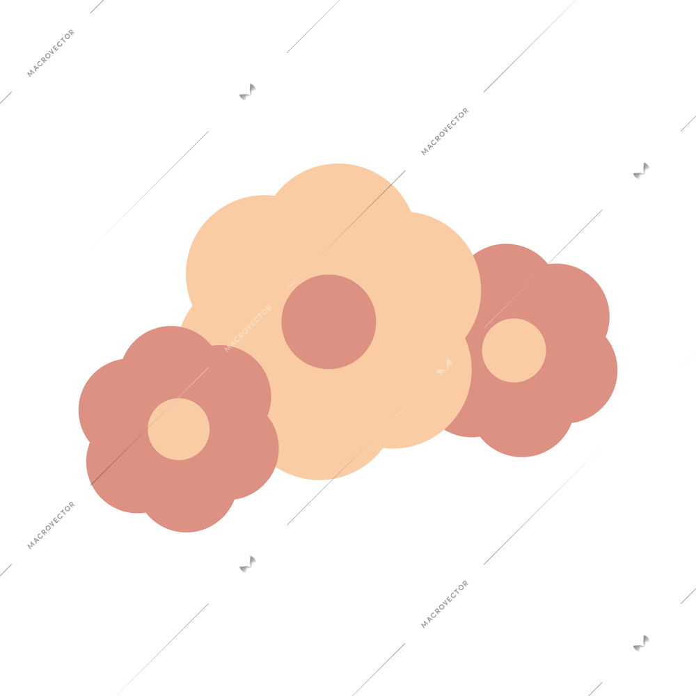 Flat icon with three decorative color flowers vector illustration