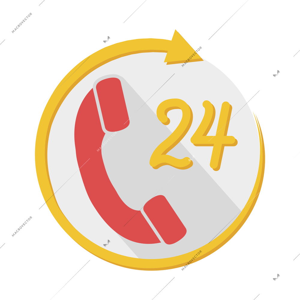 24 hours customer support service flat color icon vector illustration