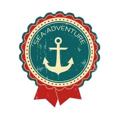 Vintage sea adventure color badge with anchor flat vector illustration