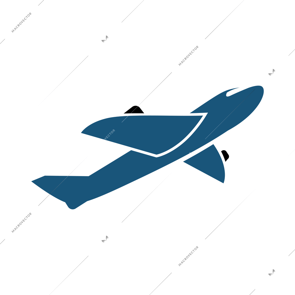 Blue taking off airplane flat icon vector illustration