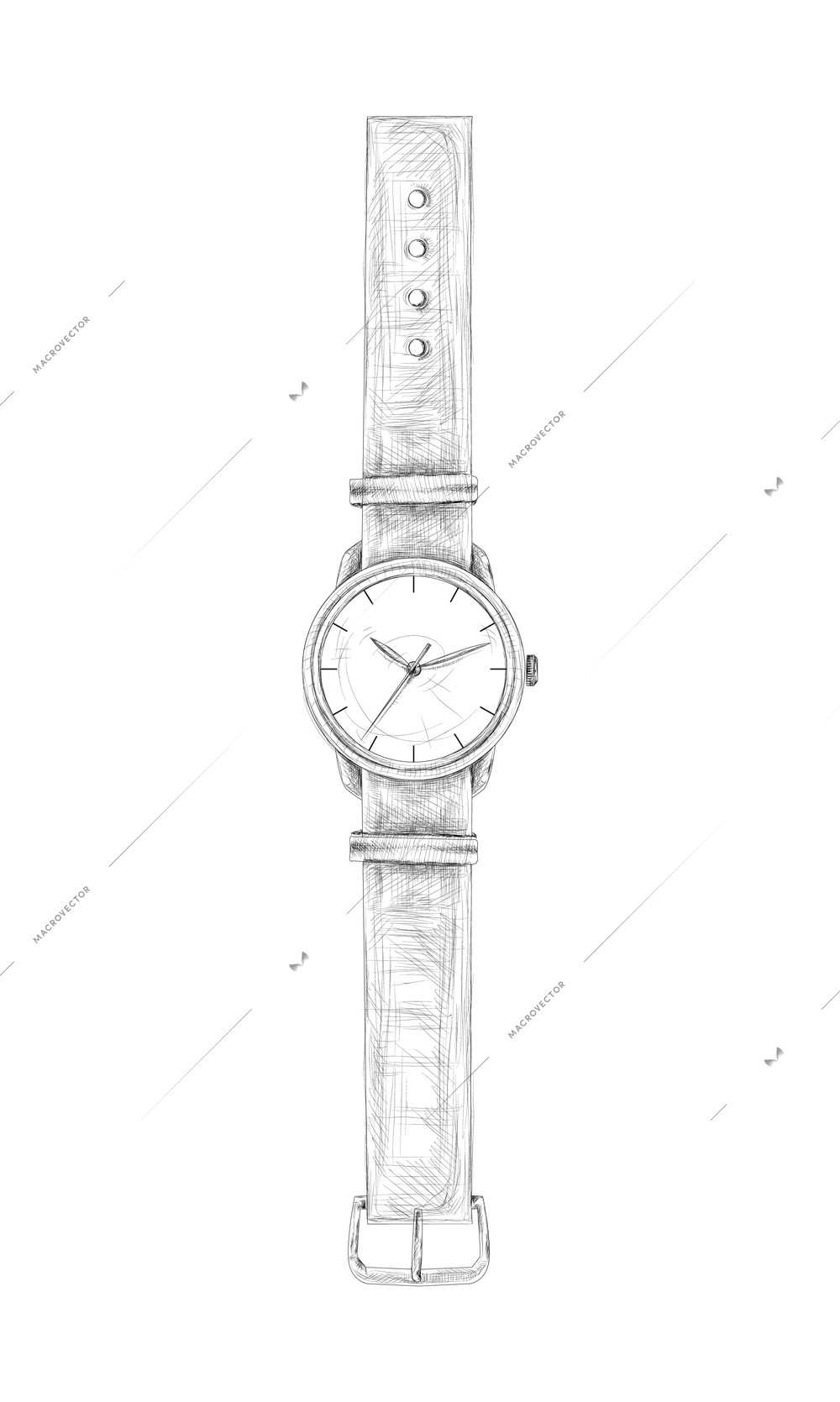 Hand drawn watch with band in white and black color vector illustration