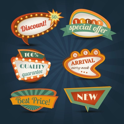 Retro sale discount speech bubble special offer set isolated vector illustration